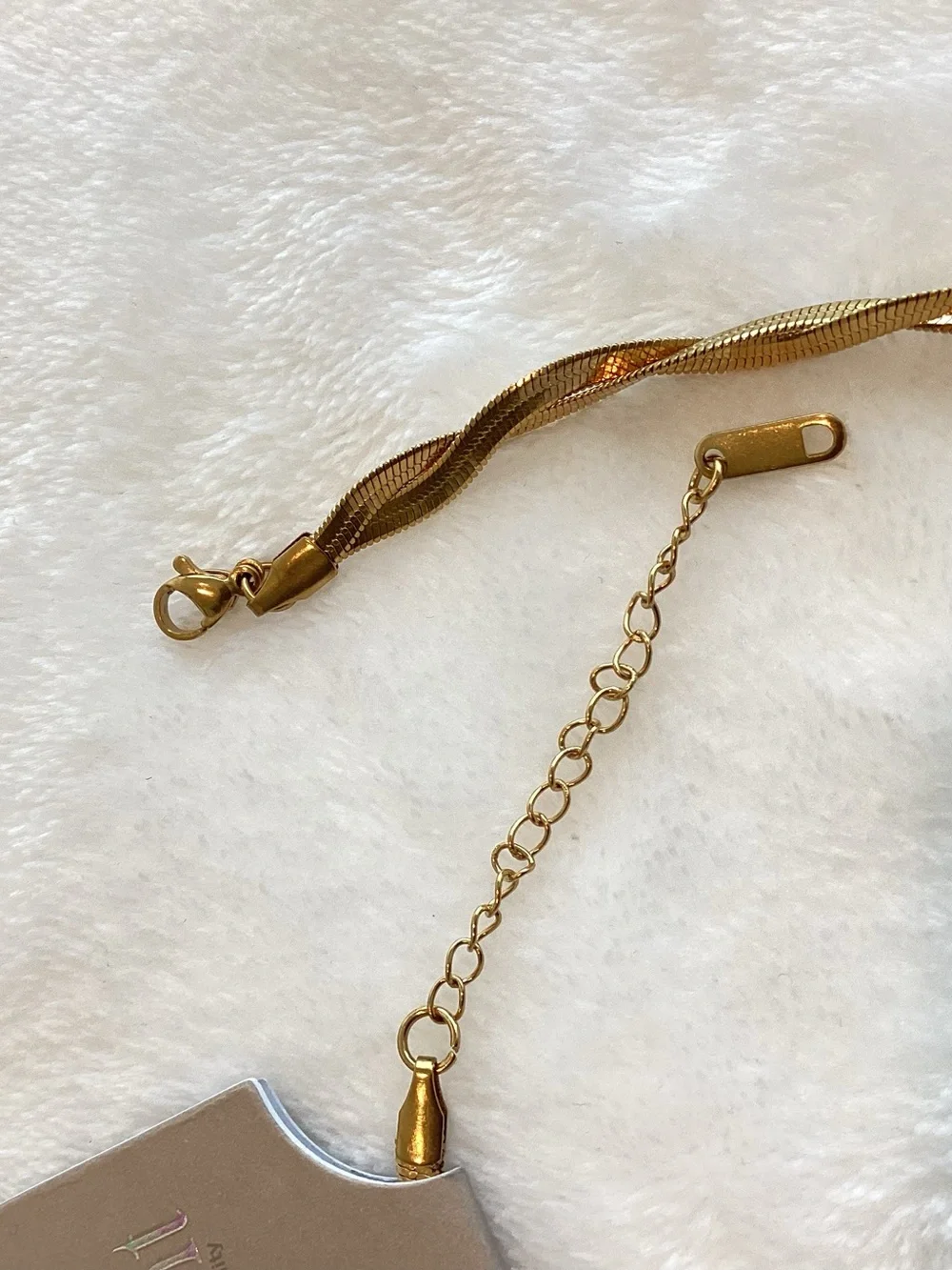 Anthropologie Water Resistant Chain Necklace Herringbone Rope New Gold Color 17”